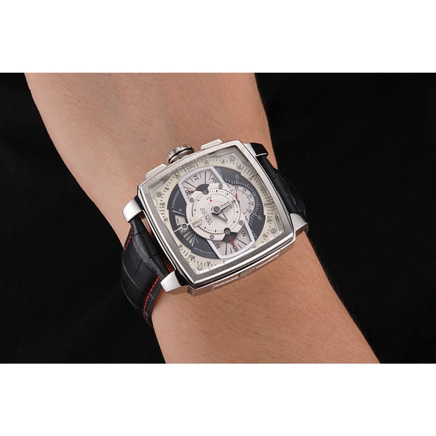 MiroTime Tag Heuer Monaco Black Perforated Leather Strap White Dial 80306