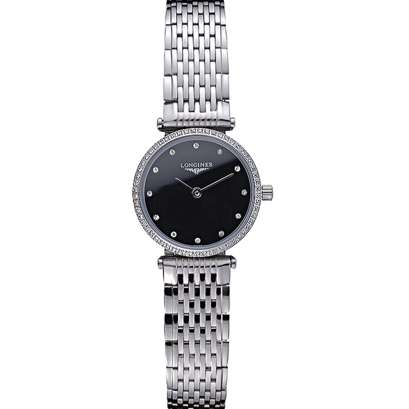 MiroTime Longines La Grande Classique Stainless Steel Black Dial Diamond Bezel Femme 622108