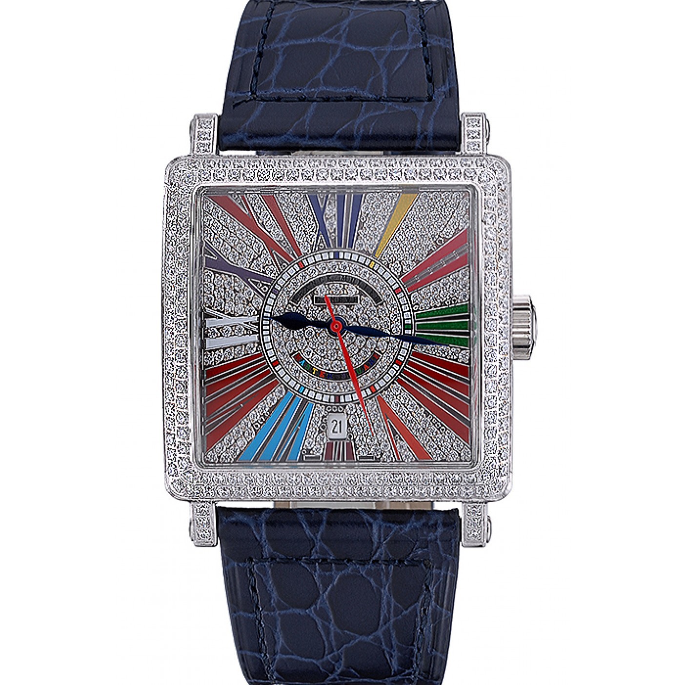 MiroTime Franck Muller Master Square Color Dreams Diamonds Dial Diamonds Case Blue Leather Strap 622359