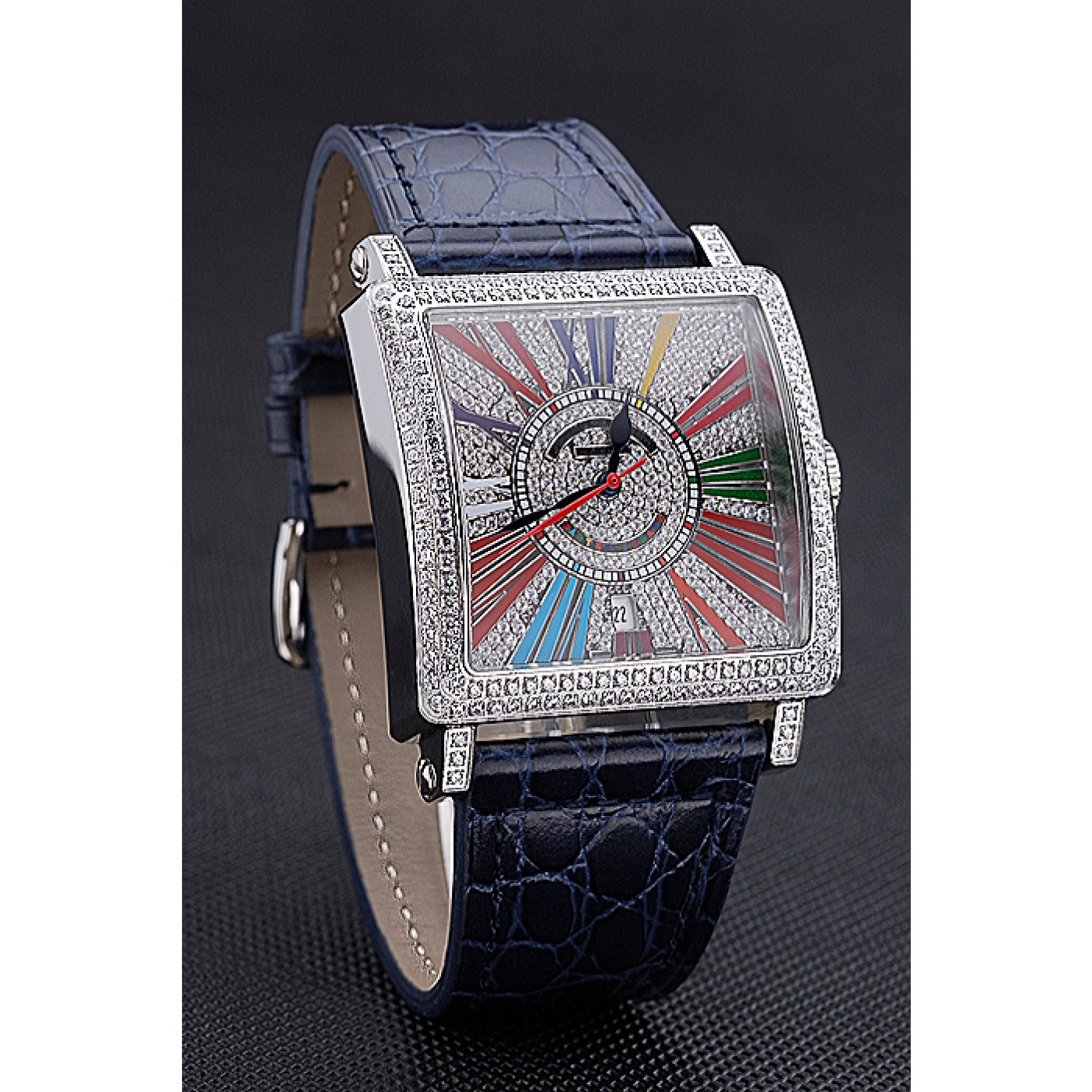 MiroTime Franck Muller Master Square Color Dreams Diamonds Dial Diamonds Case Blue Leather Strap 622359