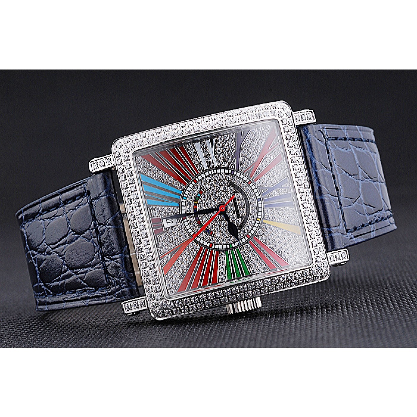 MiroTime Franck Muller Master Square Color Dreams Diamonds Dial Diamonds Case Blue Leather Strap 622359