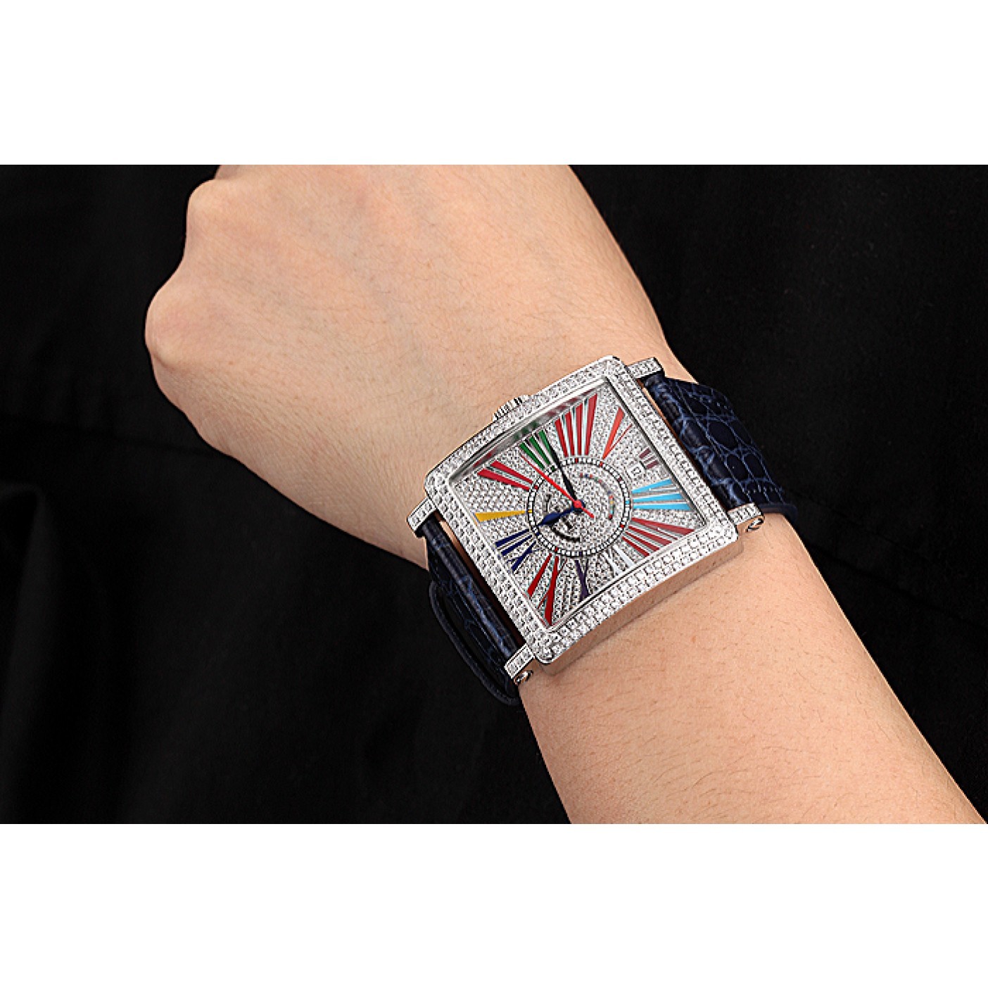 MiroTime Franck Muller Master Square Color Dreams Diamonds Dial Diamonds Case Blue Leather Strap 622359