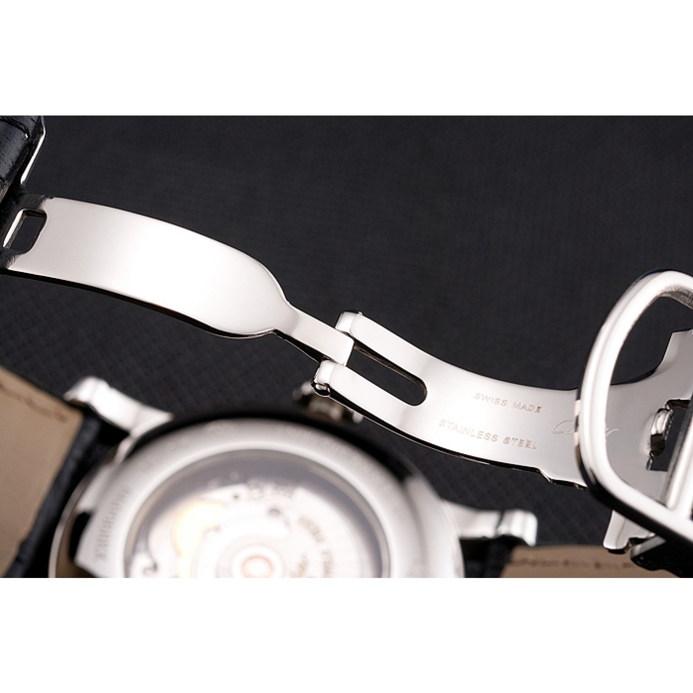 MiroTime Swiss Cartier Rotonde Annual Calendar White Dial Stainless Steel Case Black Leather Strap