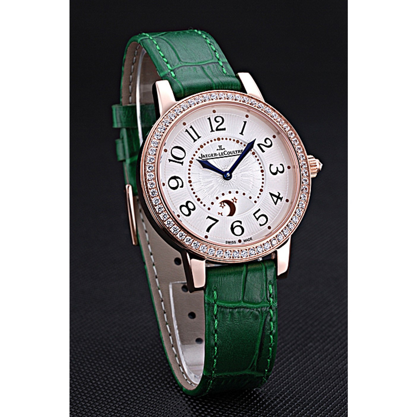 MiroTime Jaeger LeCoultre Rendez-Vous White Dial Green Leather Strap 622085