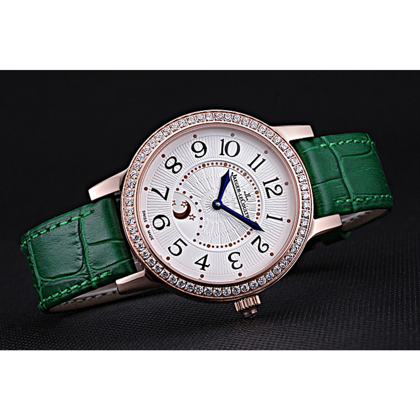 MiroTime Jaeger LeCoultre Rendez-Vous White Dial Green Leather Strap 622085