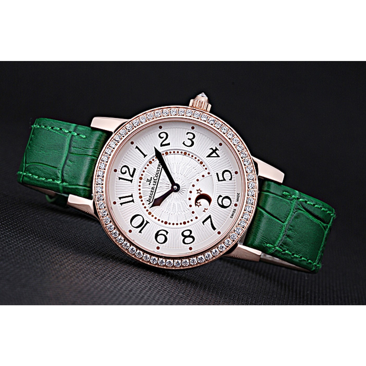 MiroTime Jaeger LeCoultre Rendez-Vous White Dial Green Leather Strap 622085