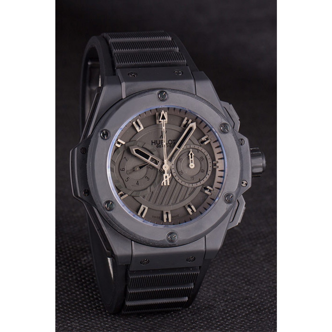 MiroTime Swiss Hublot King Power Black Dial with Rubber Band shb10 621403