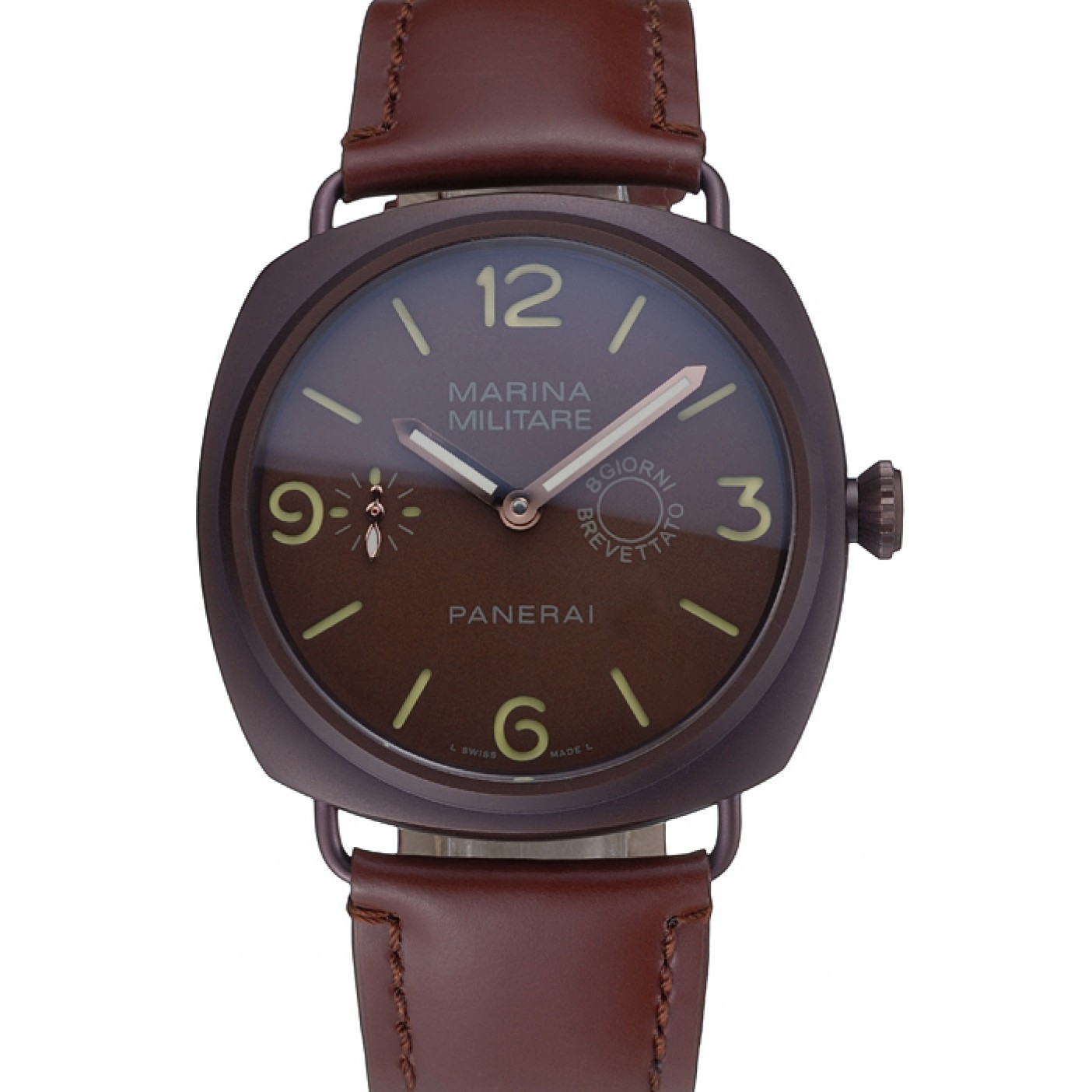 MiroTime Panerai Luminor Marina Militare Purple Stainless Steel Bezel Brown Bracelet 622321