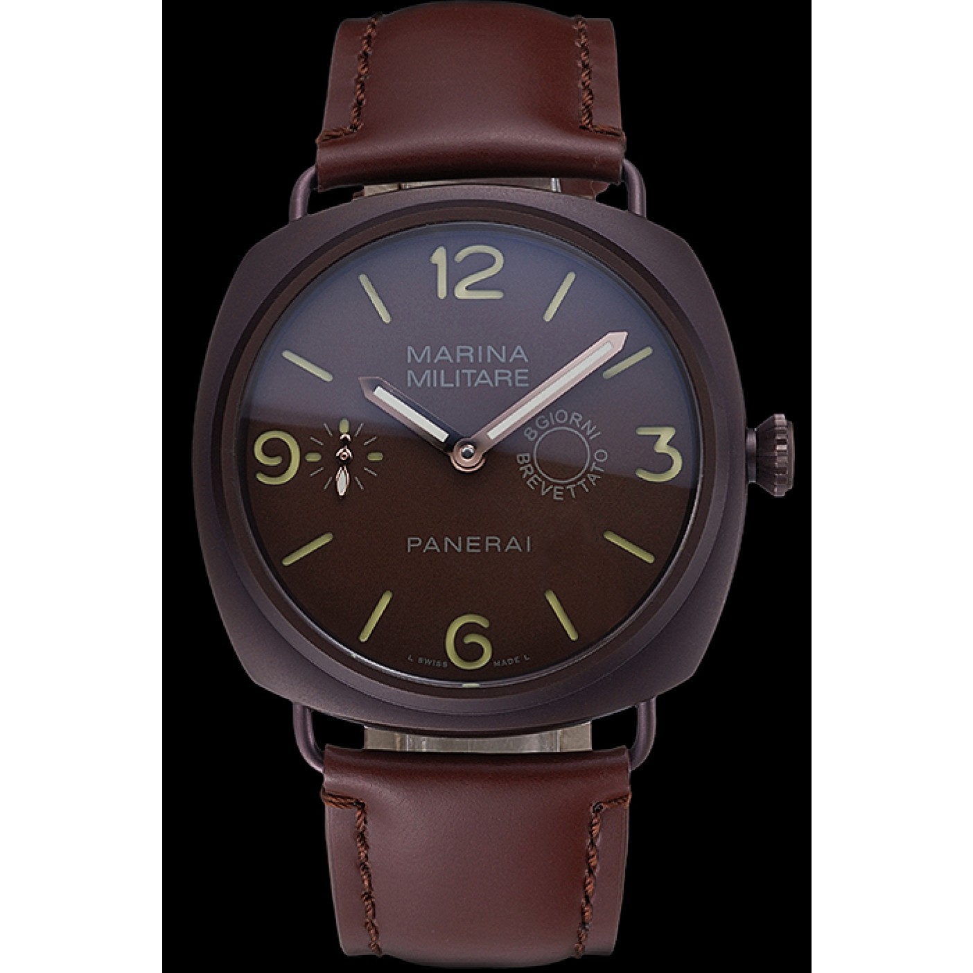 MiroTime Panerai Luminor Marina Militare Purple Stainless Steel Bezel Brown Bracelet 622321
