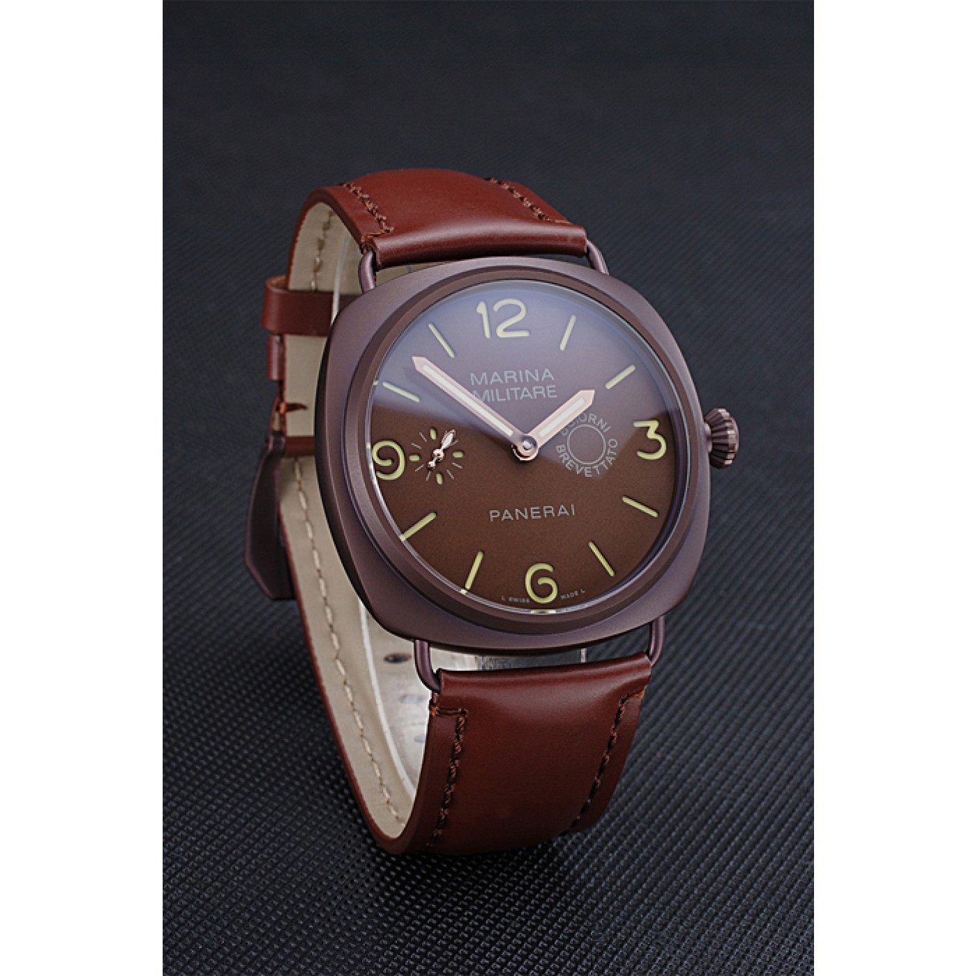 MiroTime Panerai Luminor Marina Militare Purple Stainless Steel Bezel Brown Bracelet 622321