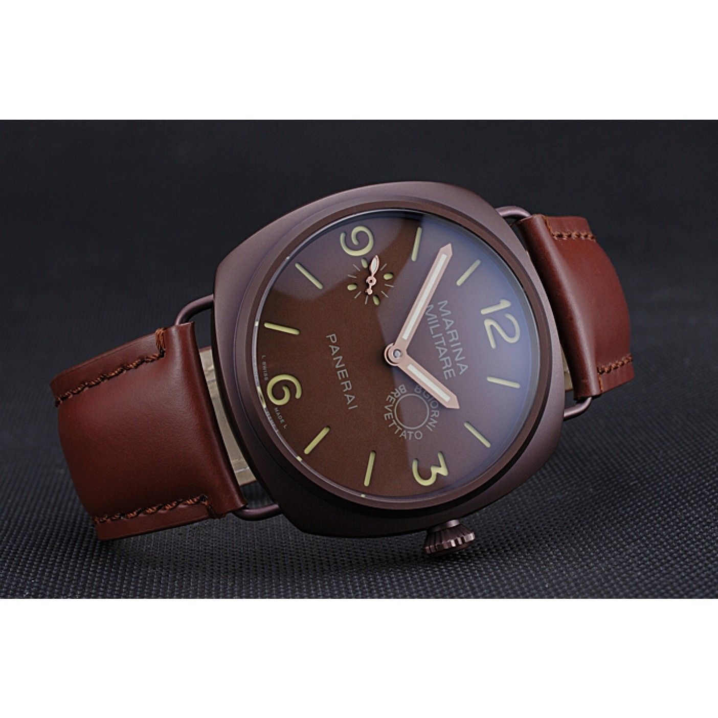 MiroTime Panerai Luminor Marina Militare Purple Stainless Steel Bezel Brown Bracelet 622321