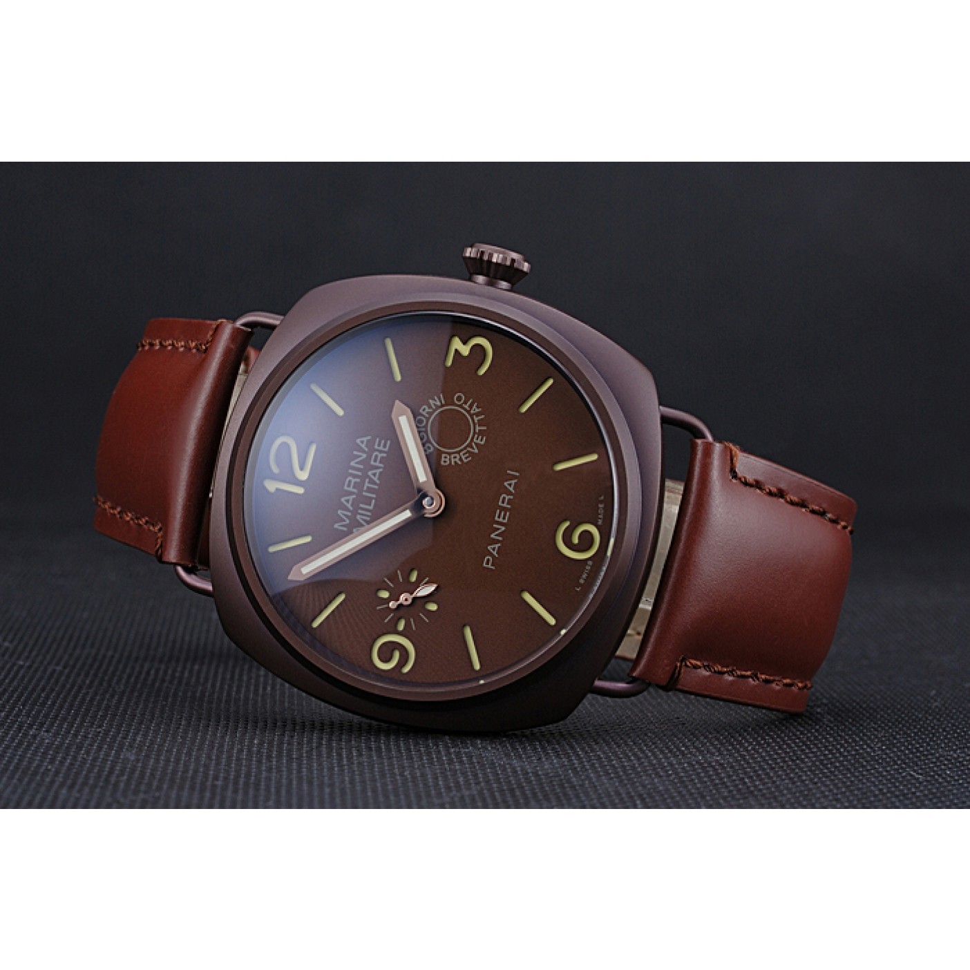 MiroTime Panerai Luminor Marina Militare Purple Stainless Steel Bezel Brown Bracelet 622321
