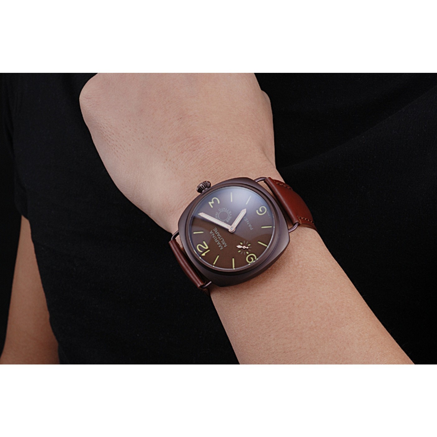 MiroTime Panerai Luminor Marina Militare Purple Stainless Steel Bezel Brown Bracelet 622321