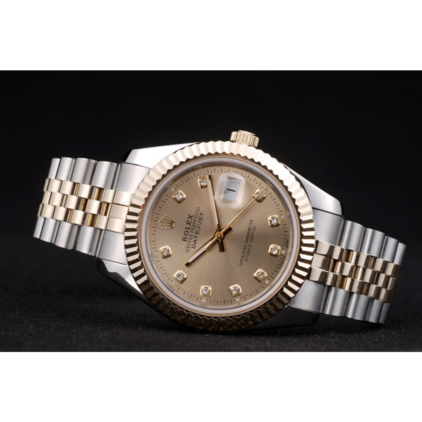 MiroTime Rolex DateJust Gold Stainless Steel Ribbed Bezel Goldish Dial 41978