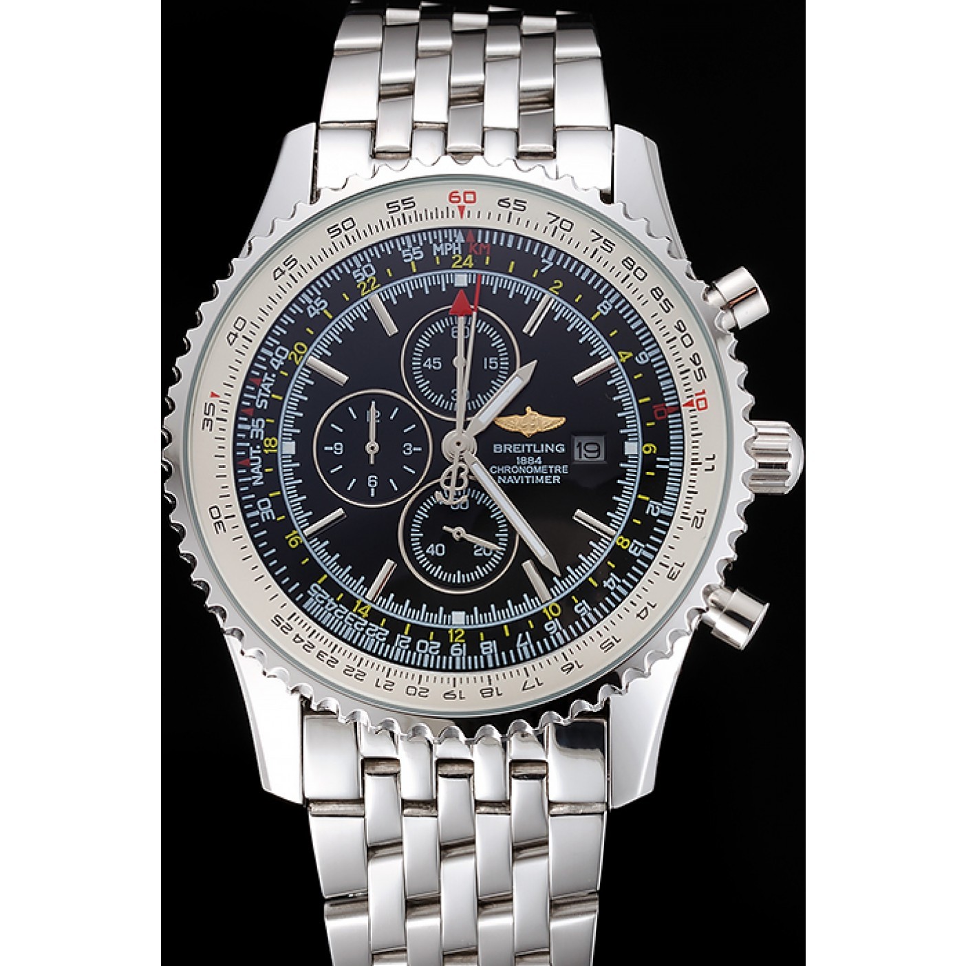 MiroTime Breitling Navitimer World Black Dial Stainless Steel Bracelet 622512