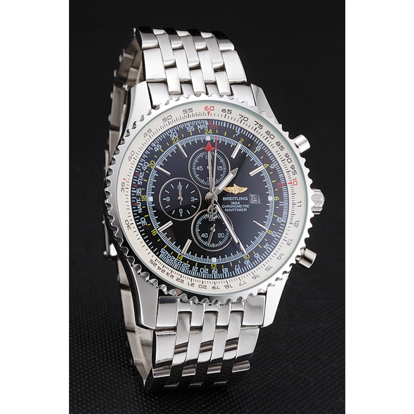 MiroTime Breitling Navitimer World Black Dial Stainless Steel Bracelet 622512