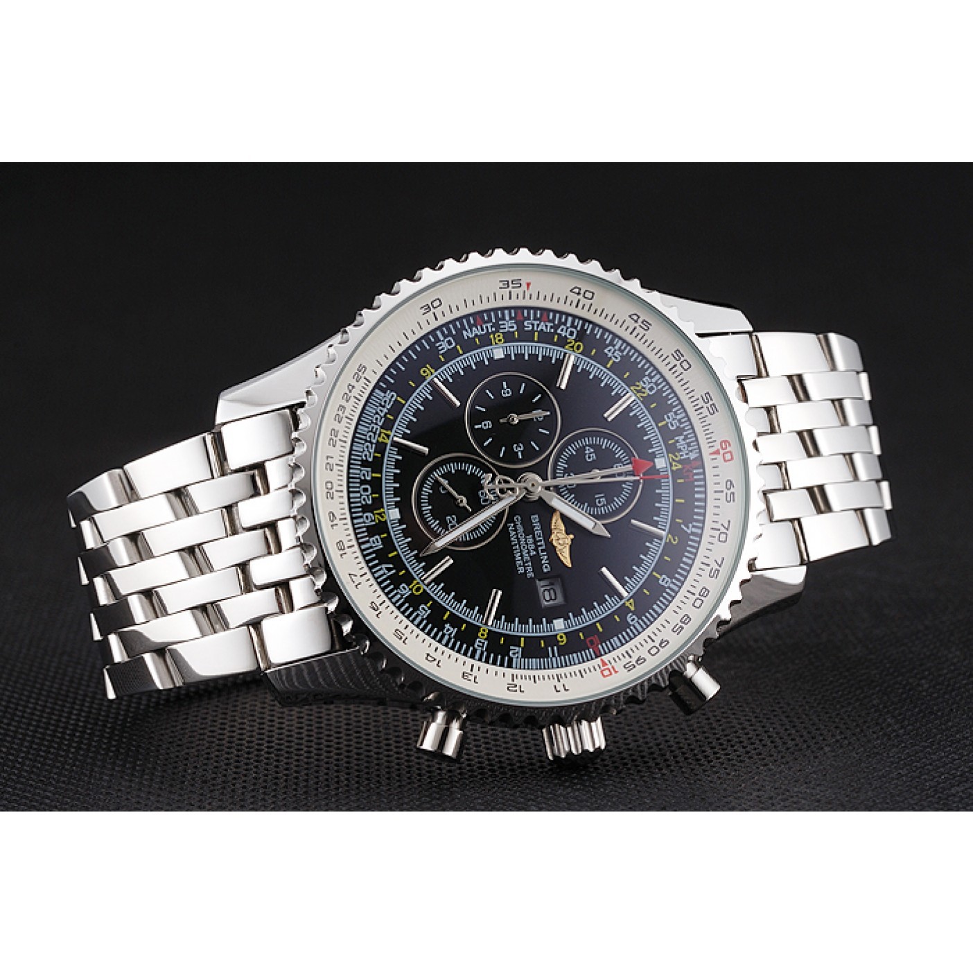 MiroTime Breitling Navitimer World Black Dial Stainless Steel Bracelet 622512