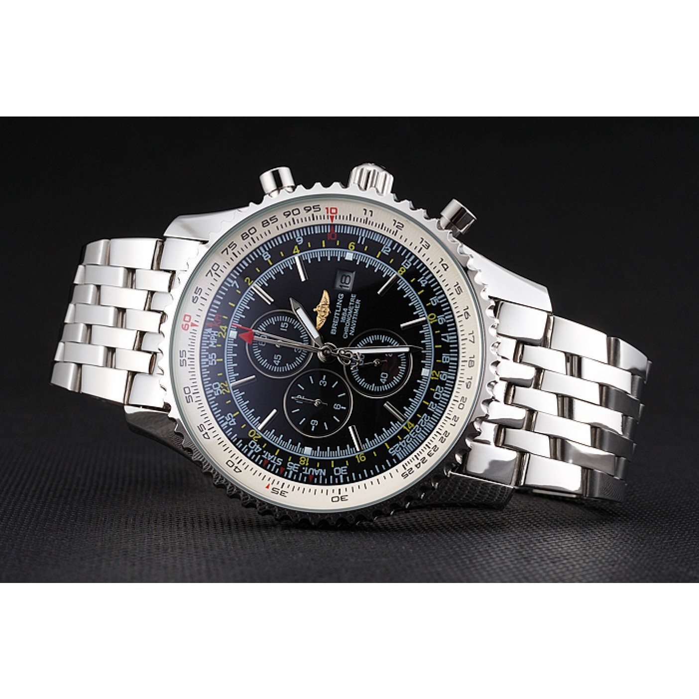 MiroTime Breitling Navitimer World Black Dial Stainless Steel Bracelet 622512