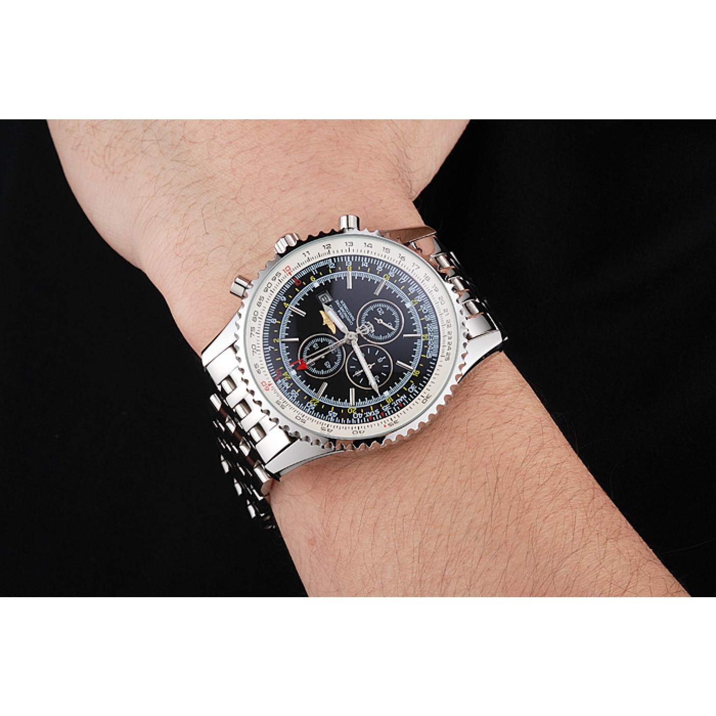 MiroTime Breitling Navitimer World Black Dial Stainless Steel Bracelet 622512