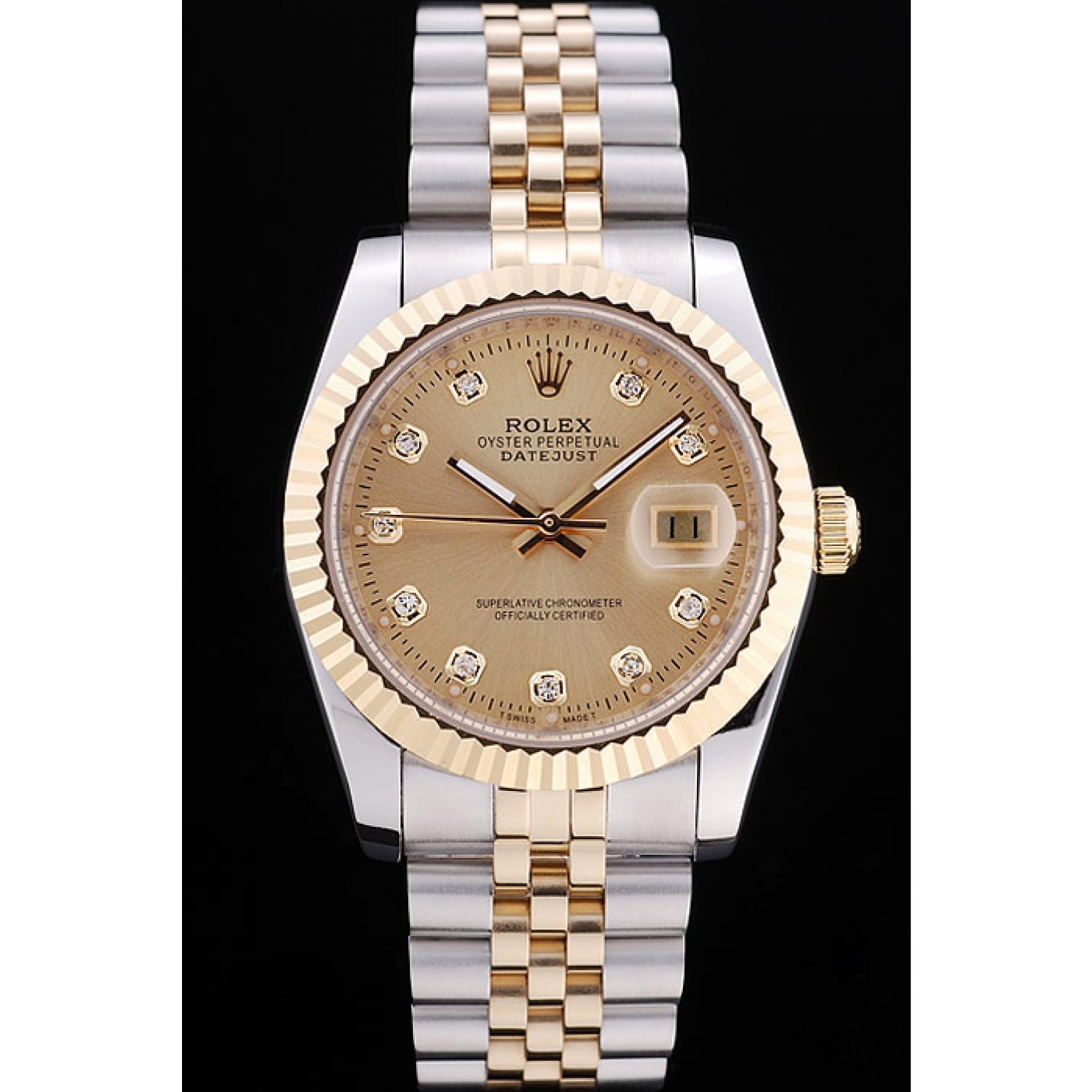 MiroTime Rolex Datejust Gold Dial Diamonds Ribbed Bezel 7452