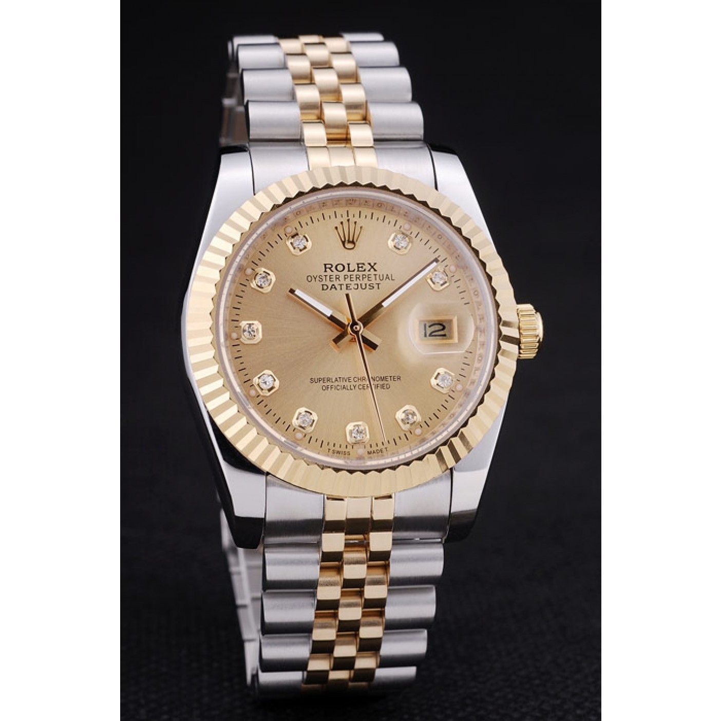 MiroTime Rolex Datejust Gold Dial Diamonds Ribbed Bezel 7452