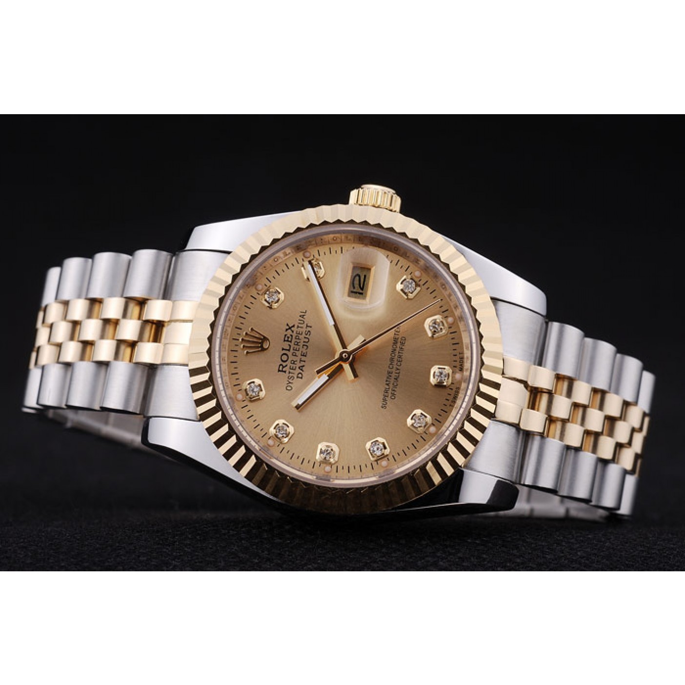 MiroTime Rolex Datejust Gold Dial Diamonds Ribbed Bezel 7452