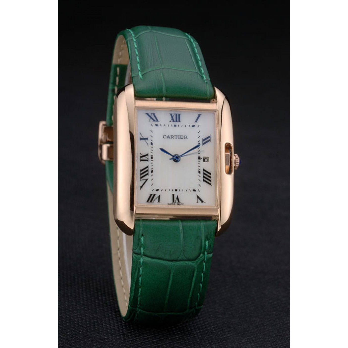 MiroTime Cartier Tank Anglaise 30mm White Dial Gold Case Green Leather Bracelet