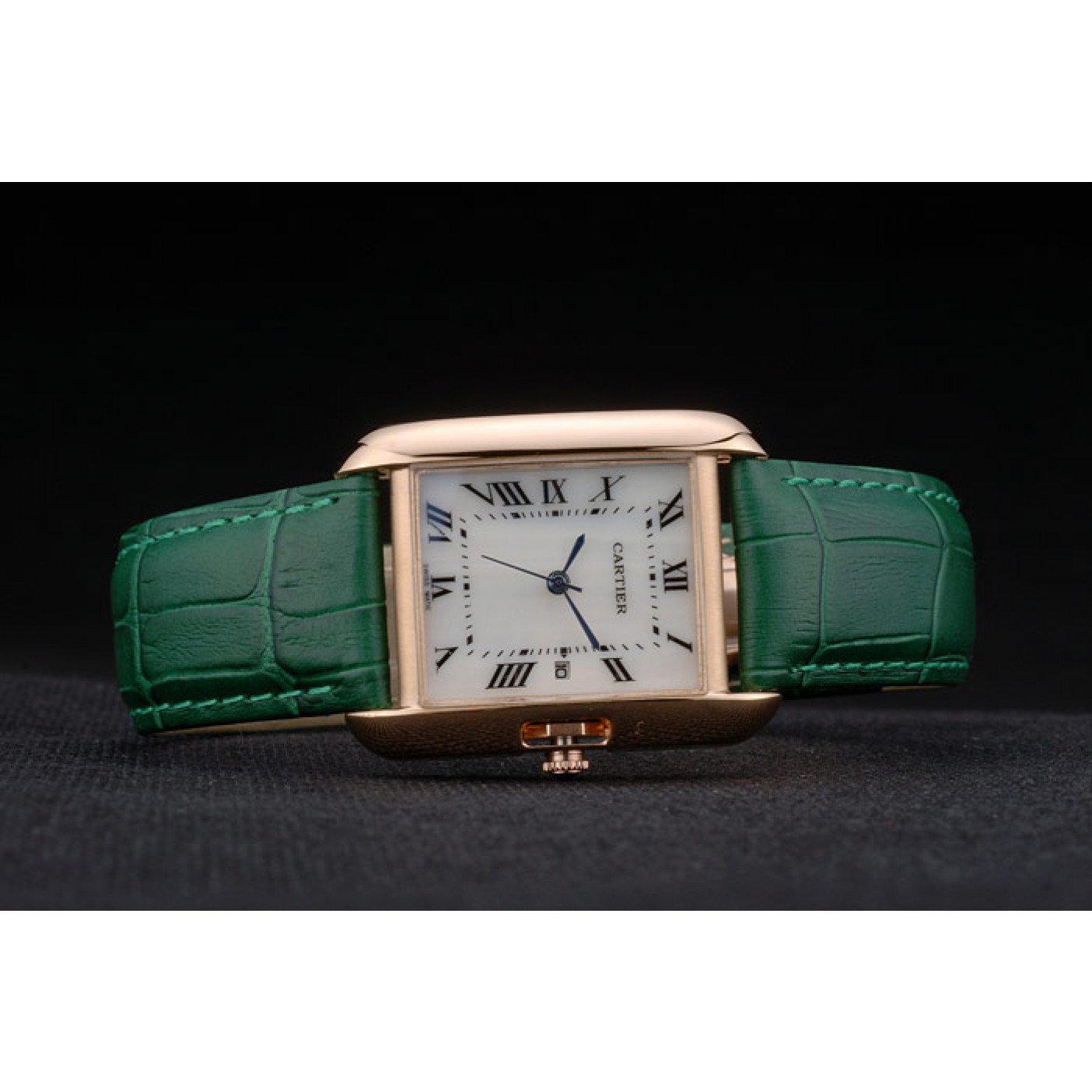 MiroTime Cartier Tank Anglaise 30mm White Dial Gold Case Green Leather Bracelet