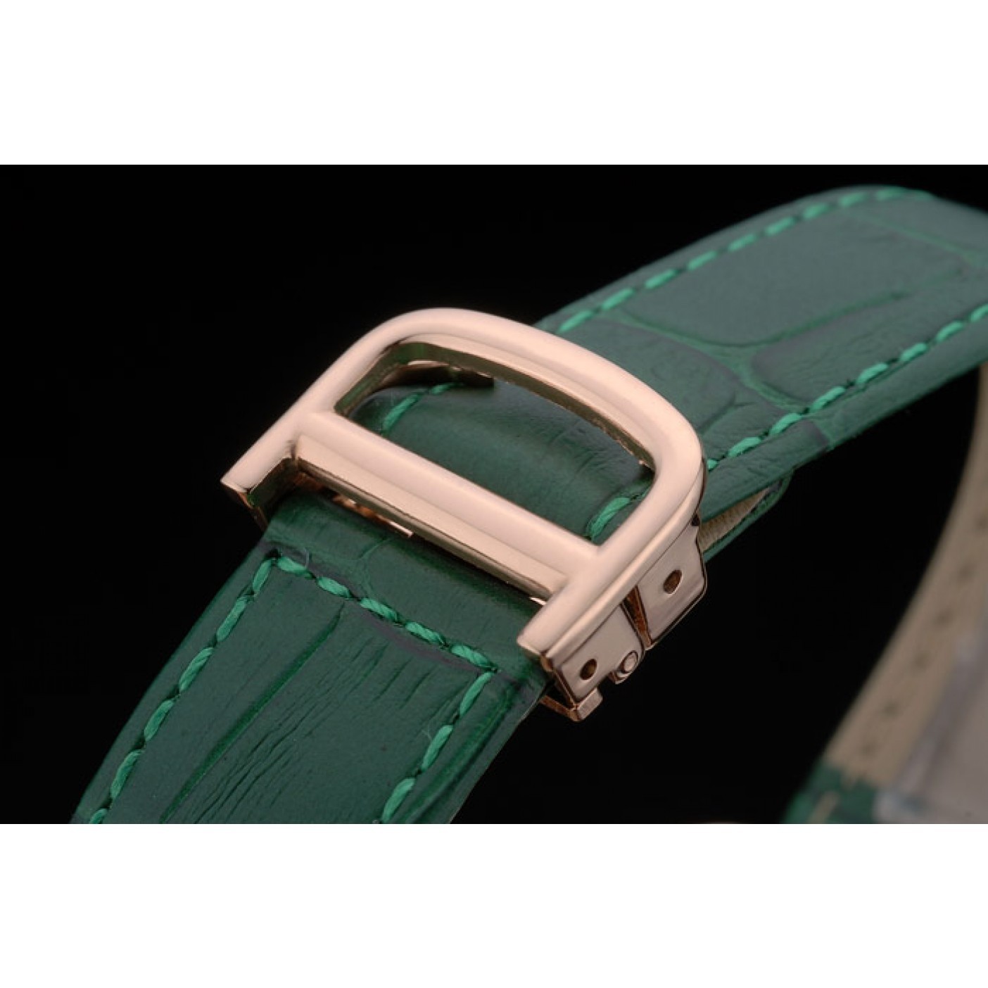 MiroTime Cartier Tank Anglaise 30mm White Dial Gold Case Green Leather Bracelet