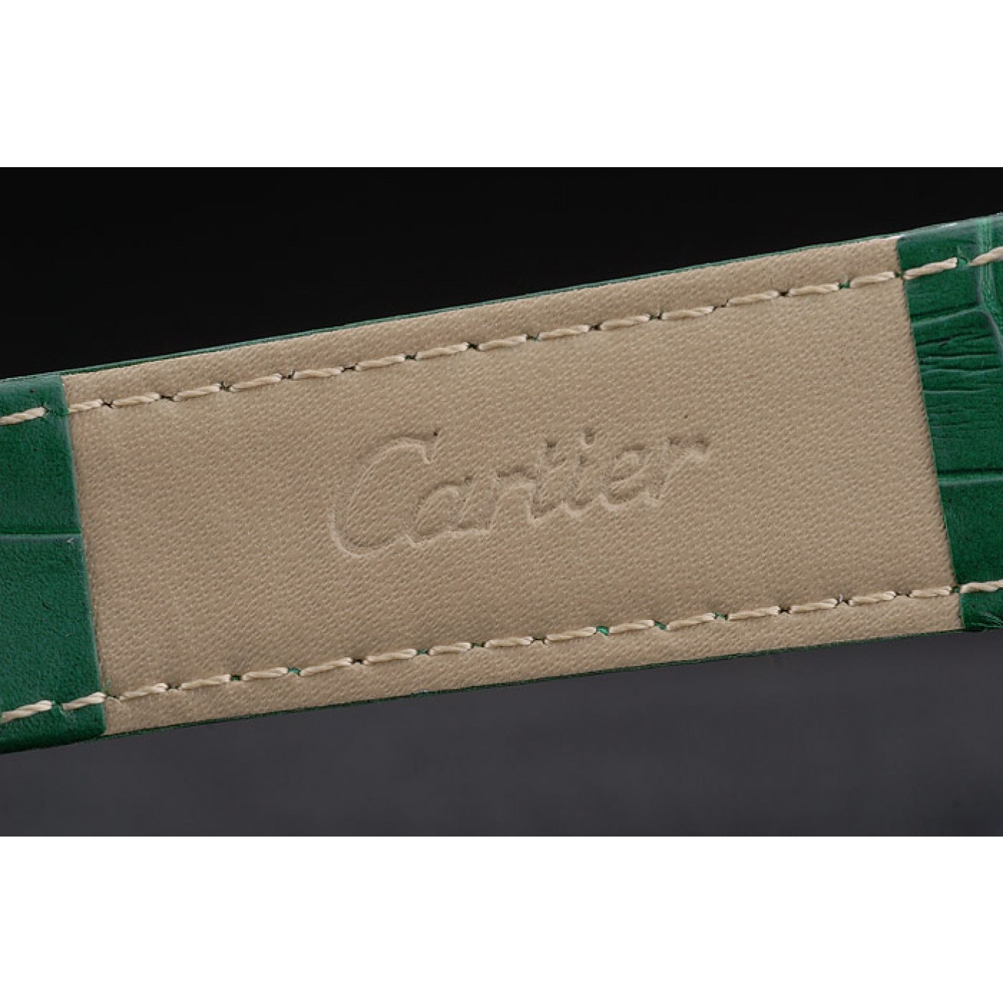 MiroTime Cartier Tank Anglaise 30mm White Dial Gold Case Green Leather Bracelet