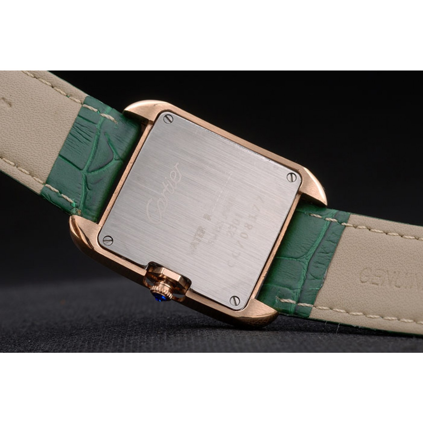 MiroTime Cartier Tank Anglaise 30mm White Dial Gold Case Green Leather Bracelet