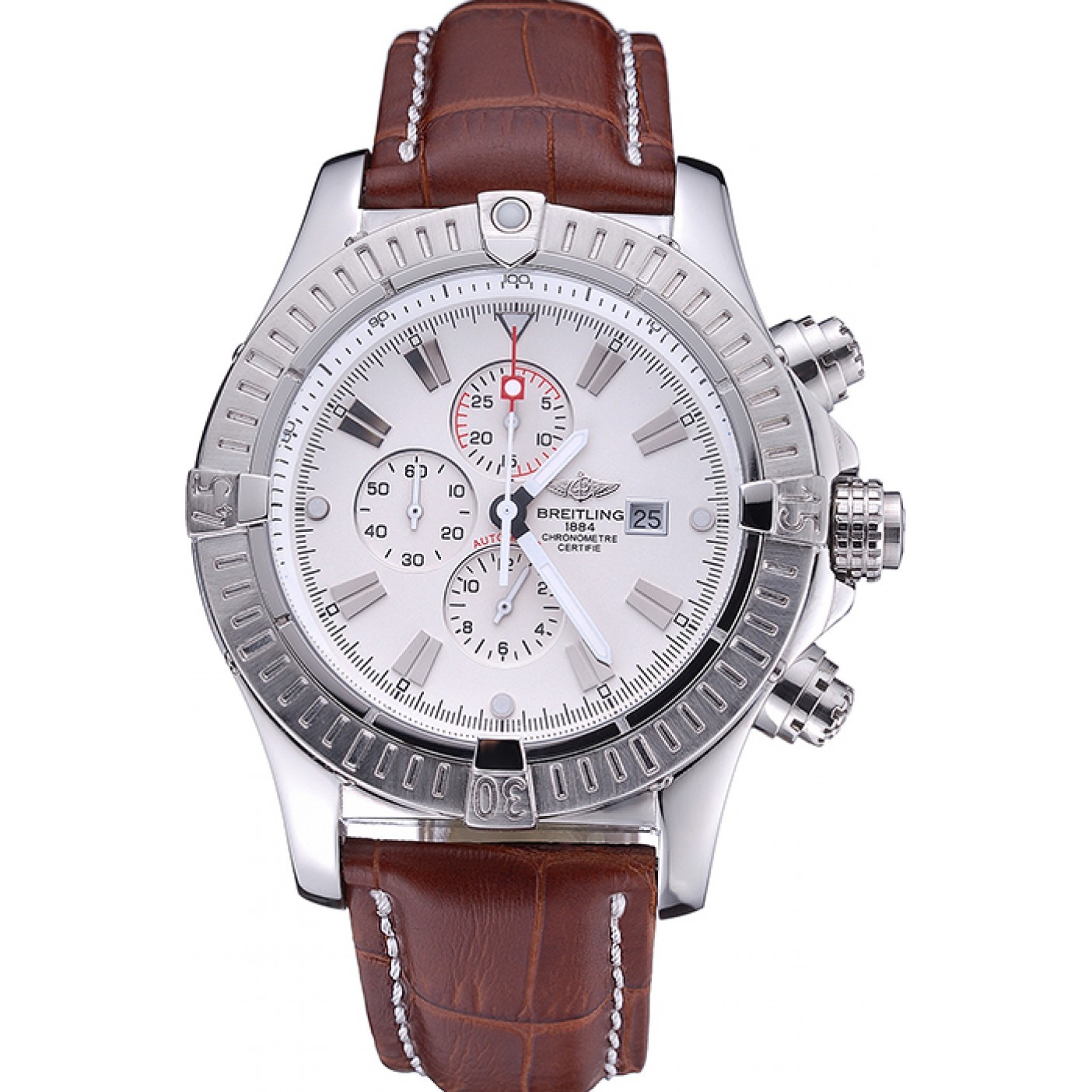MiroTime Breitling Chronomat Evolution White Dial Brown Leather Bracelet 622517
