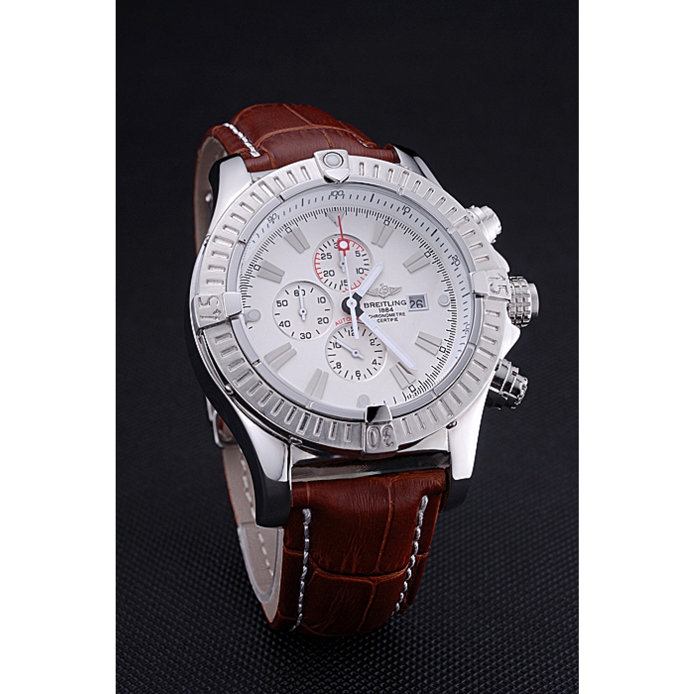 MiroTime Breitling Chronomat Evolution White Dial Brown Leather Bracelet 622517