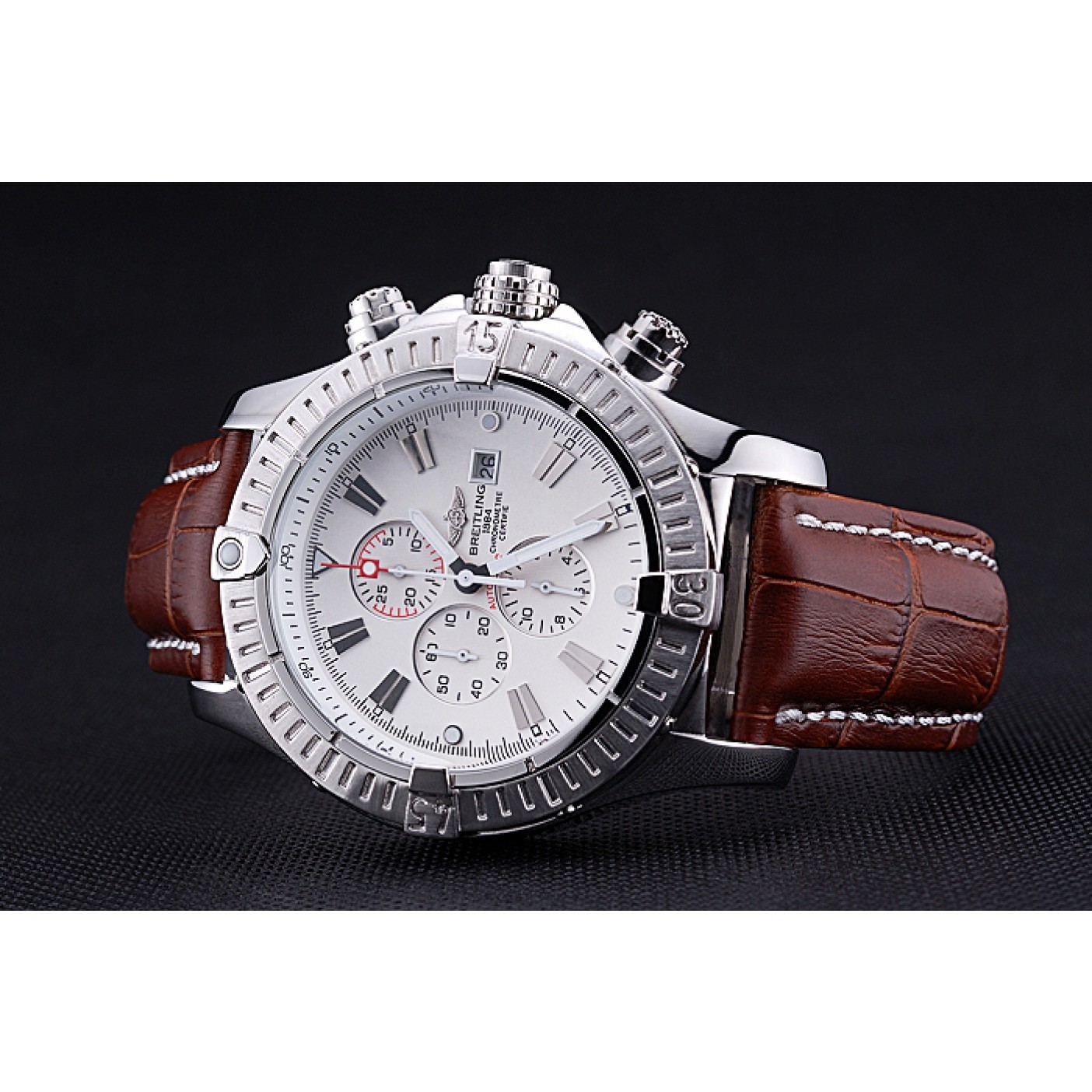 MiroTime Breitling Chronomat Evolution White Dial Brown Leather Bracelet 622517