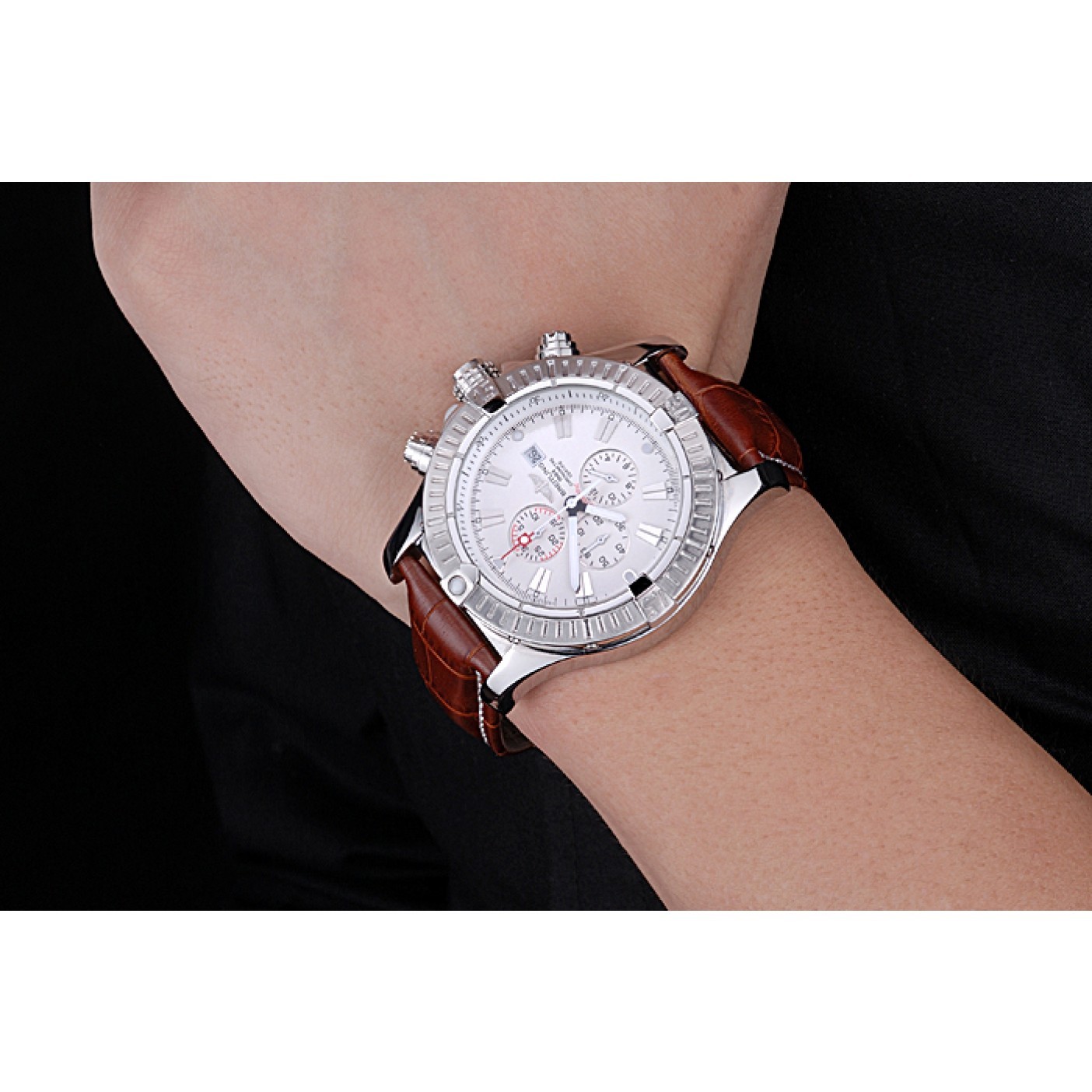 MiroTime Breitling Chronomat Evolution White Dial Brown Leather Bracelet 622517