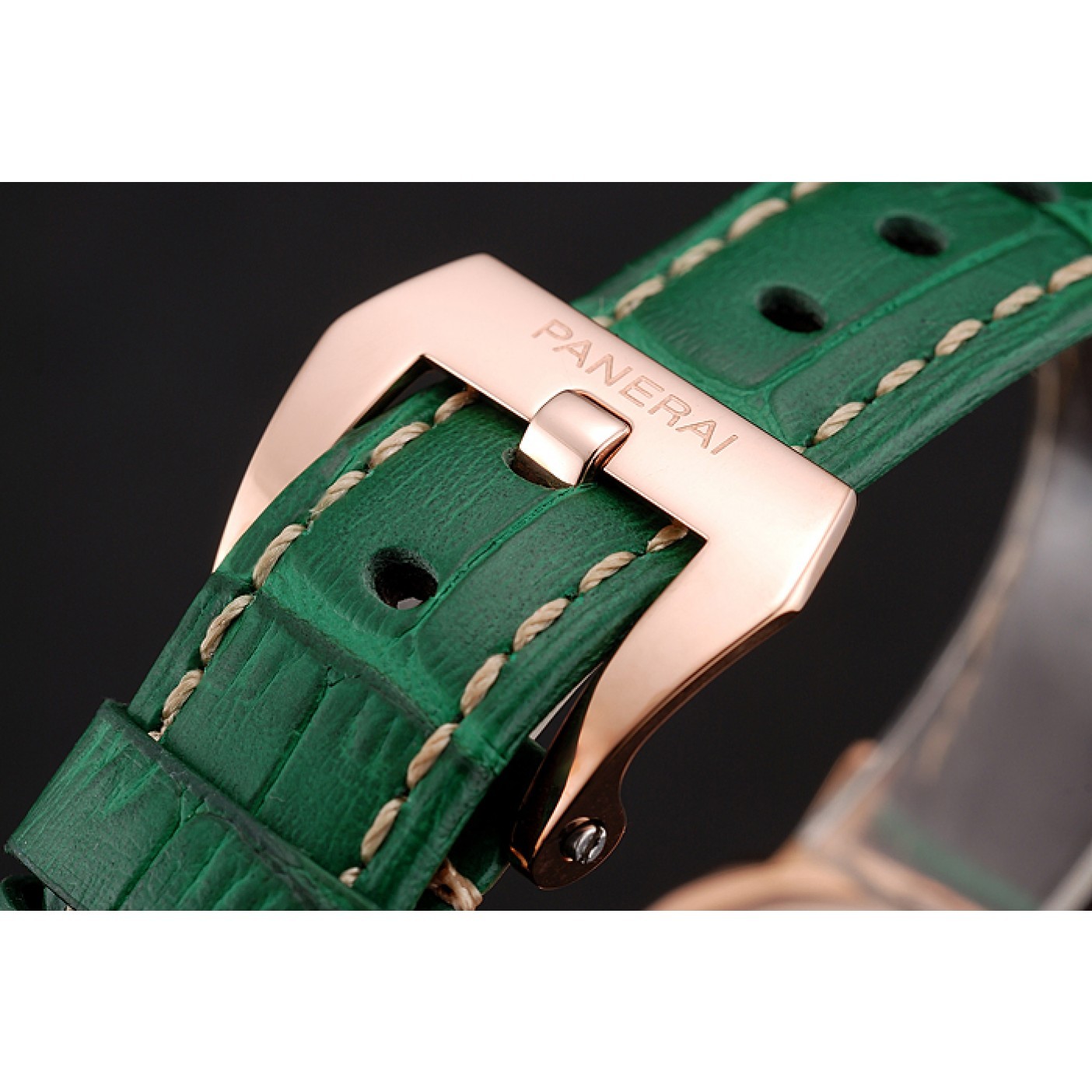 MiroTime Panerai Radiomir White Dial Diamond Bezel Rose Gold Case Green Leather Strap 1453803