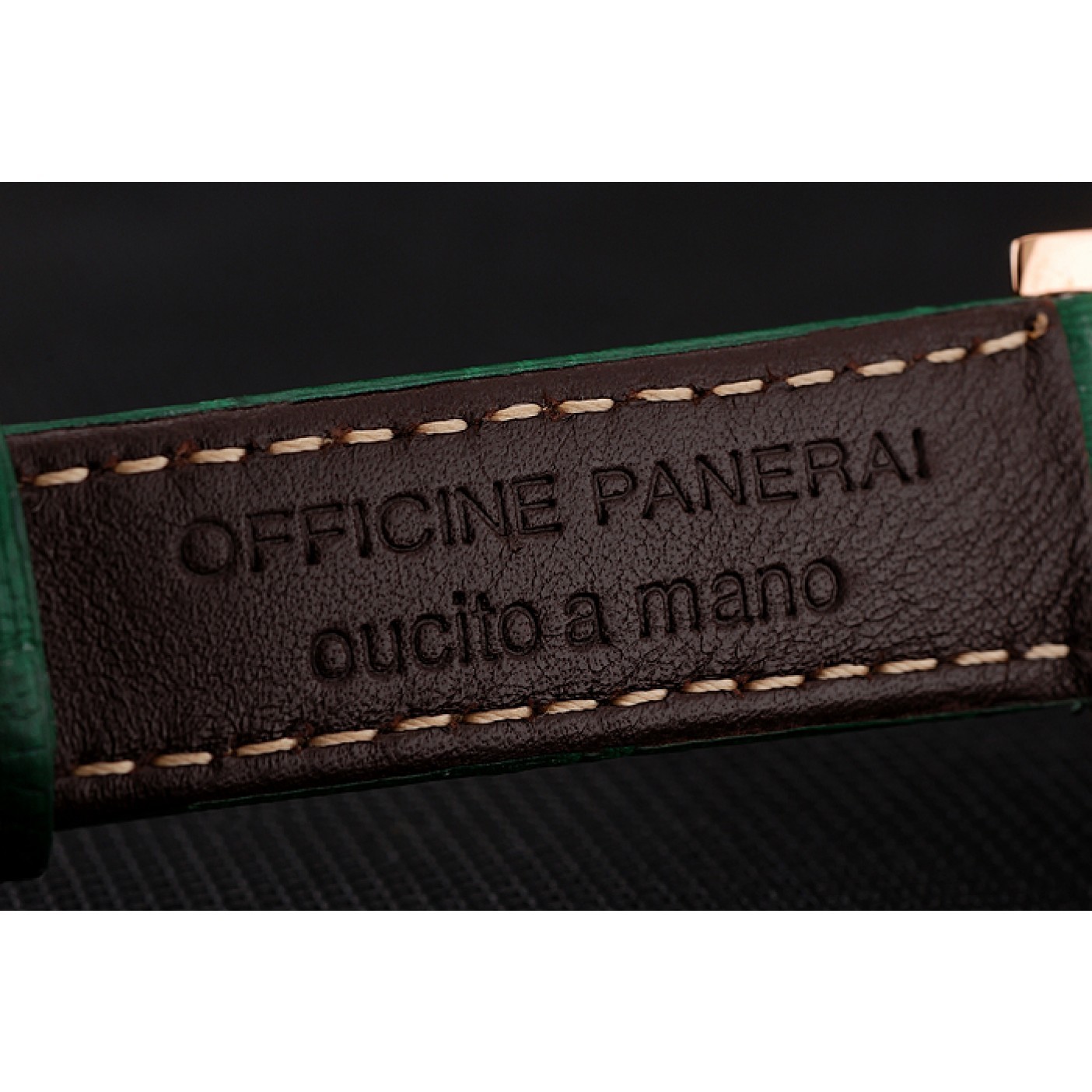 MiroTime Panerai Radiomir White Dial Diamond Bezel Rose Gold Case Green Leather Strap 1453803