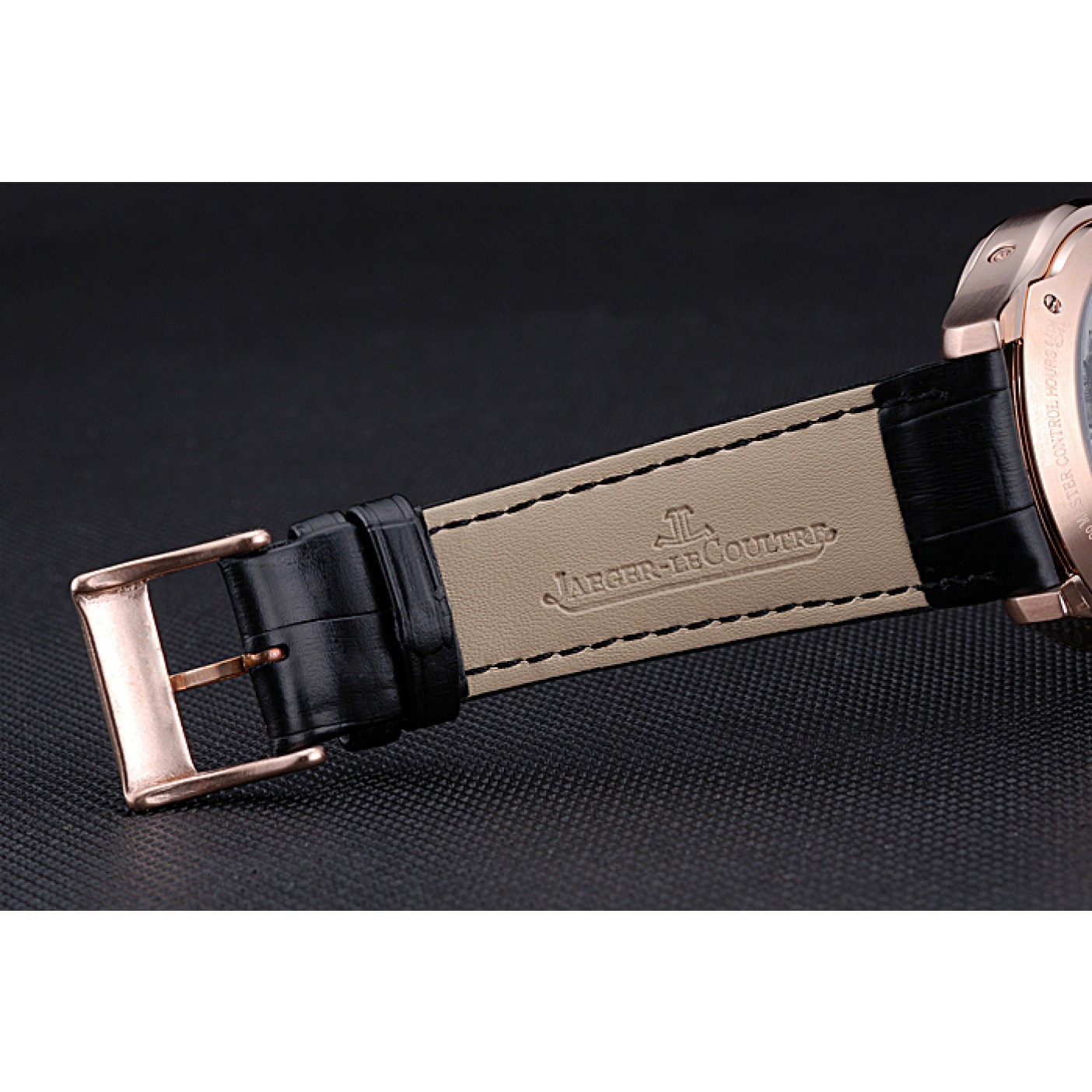 MiroTime Jaeger LeCoultre Master Black Dial Black Leather Band Stainless Steel Bezel 622081