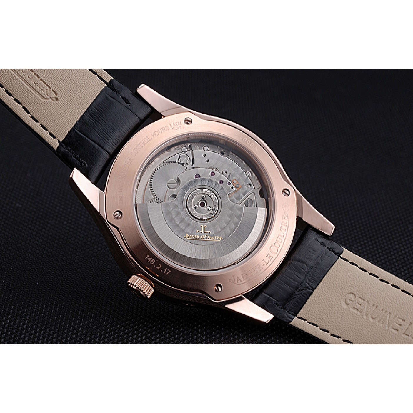 MiroTime Jaeger LeCoultre Master Black Dial Black Leather Band Stainless Steel Bezel 622081