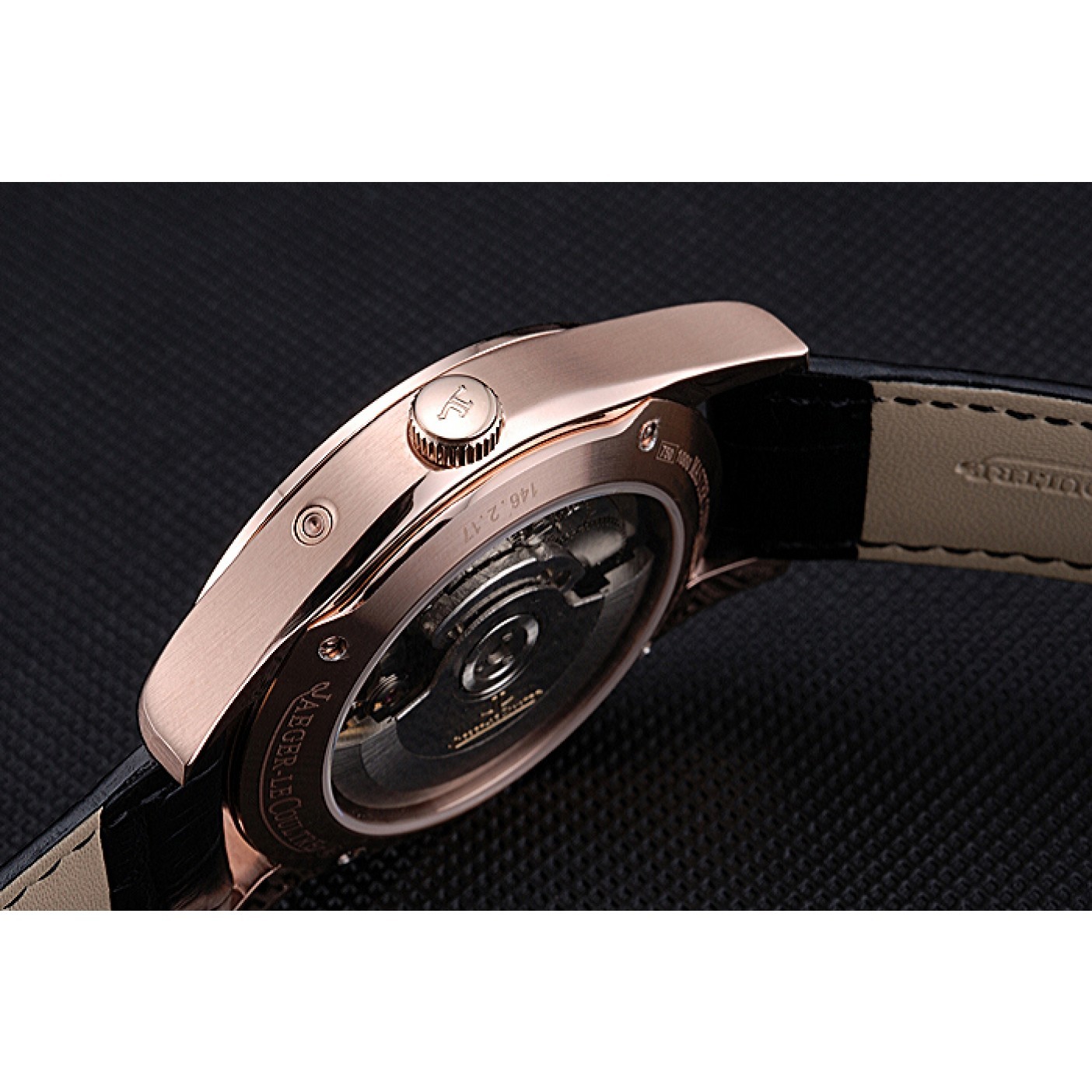MiroTime Jaeger LeCoultre Master Black Dial Black Leather Band Stainless Steel Bezel 622081