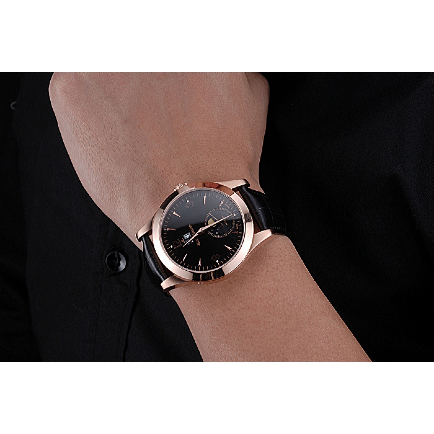 MiroTime Jaeger LeCoultre Master Black Dial Black Leather Band Stainless Steel Bezel 622081