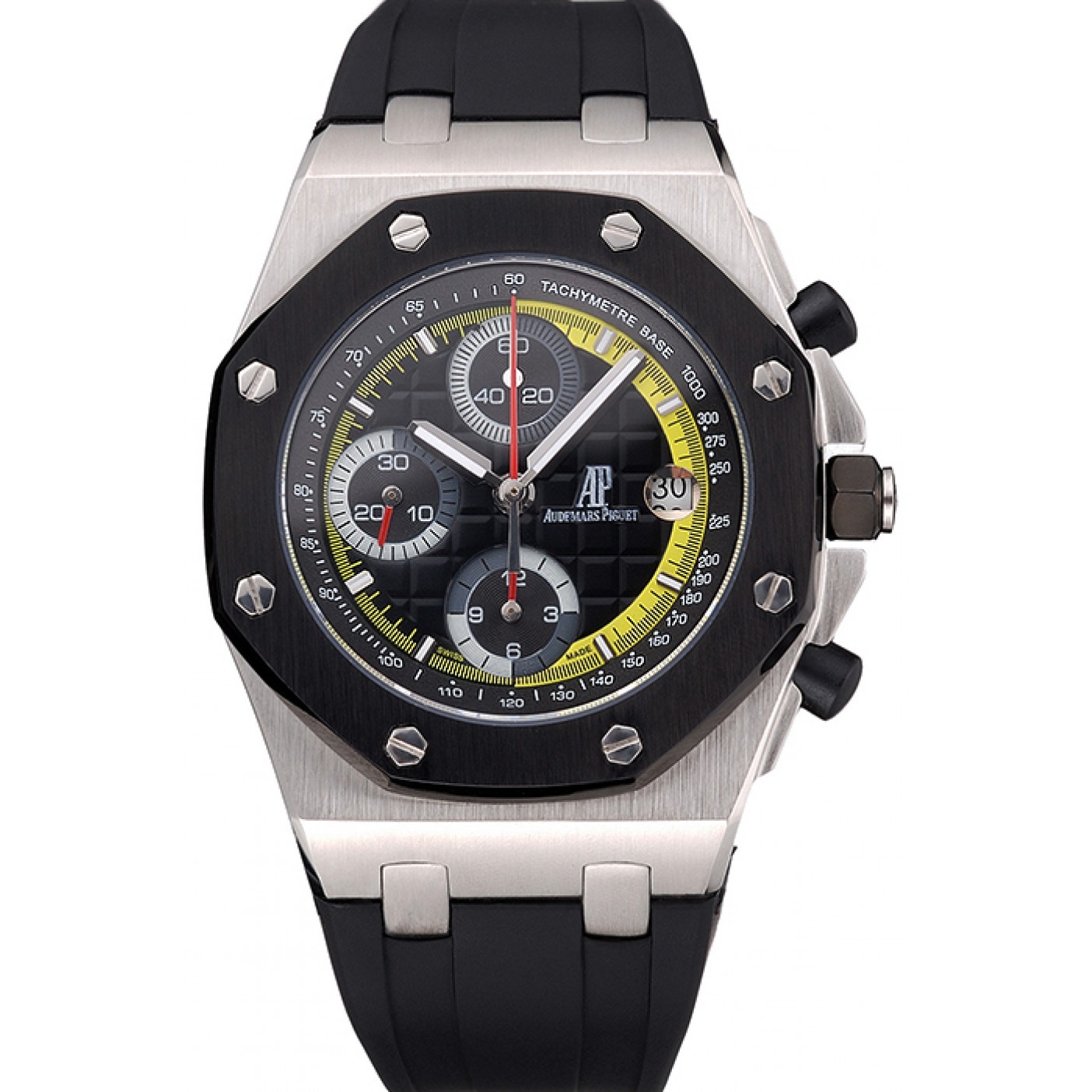 MiroTime Swiss Audemars Piguet Royal Oak Offshore Black And Yellow Dial Stainless Steel Case Black Rubber Strap 622855