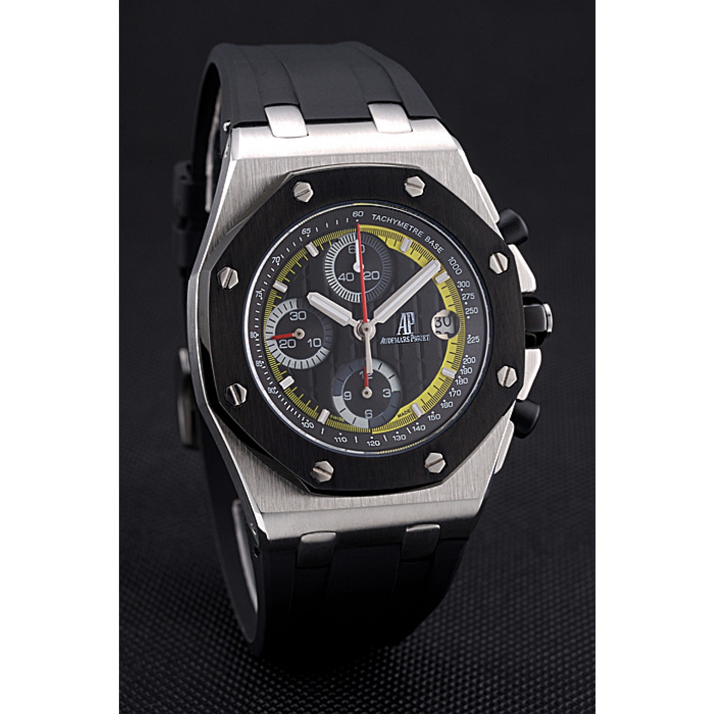 MiroTime Swiss Audemars Piguet Royal Oak Offshore Black And Yellow Dial Stainless Steel Case Black Rubber Strap 622855