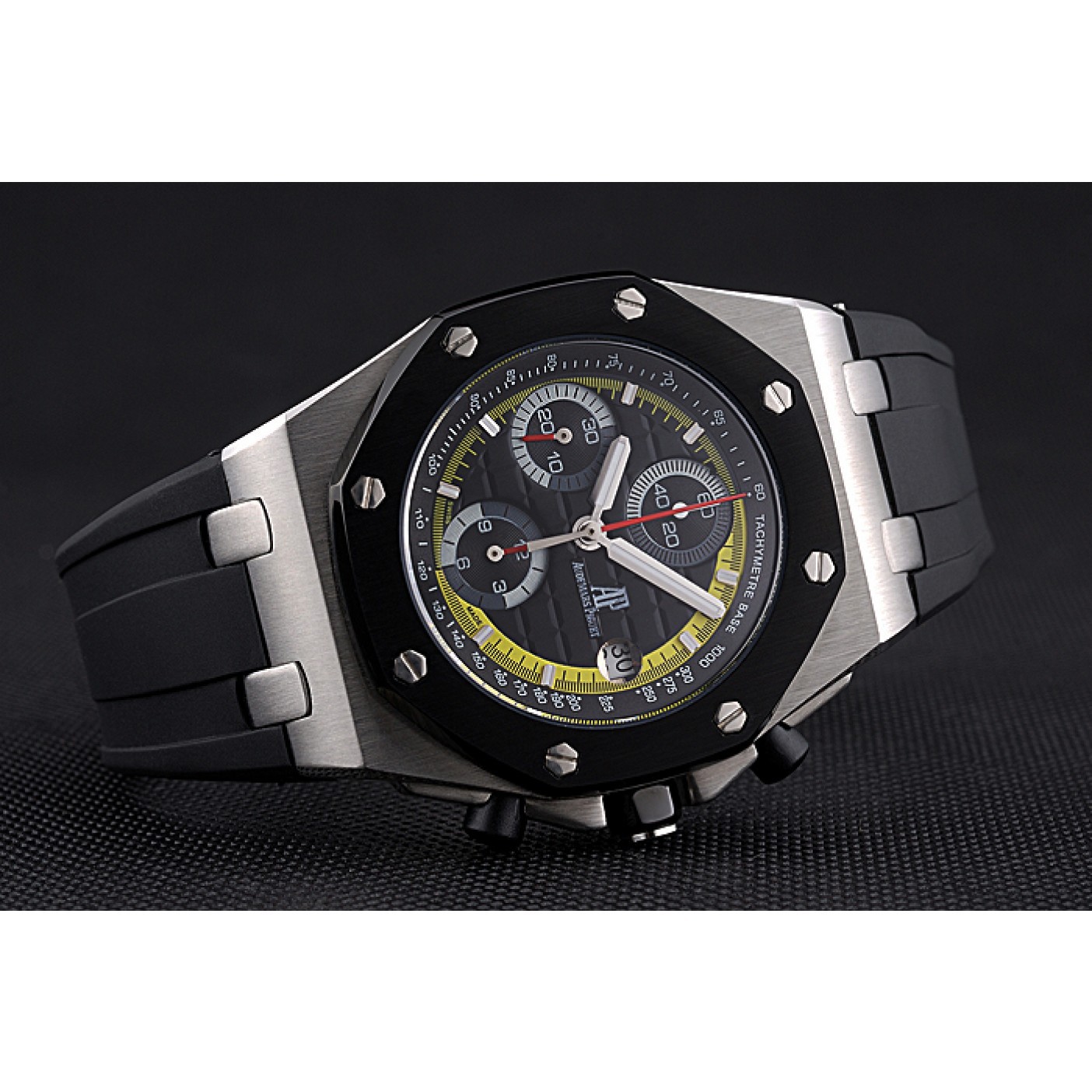 MiroTime Swiss Audemars Piguet Royal Oak Offshore Black And Yellow Dial Stainless Steel Case Black Rubber Strap 622855