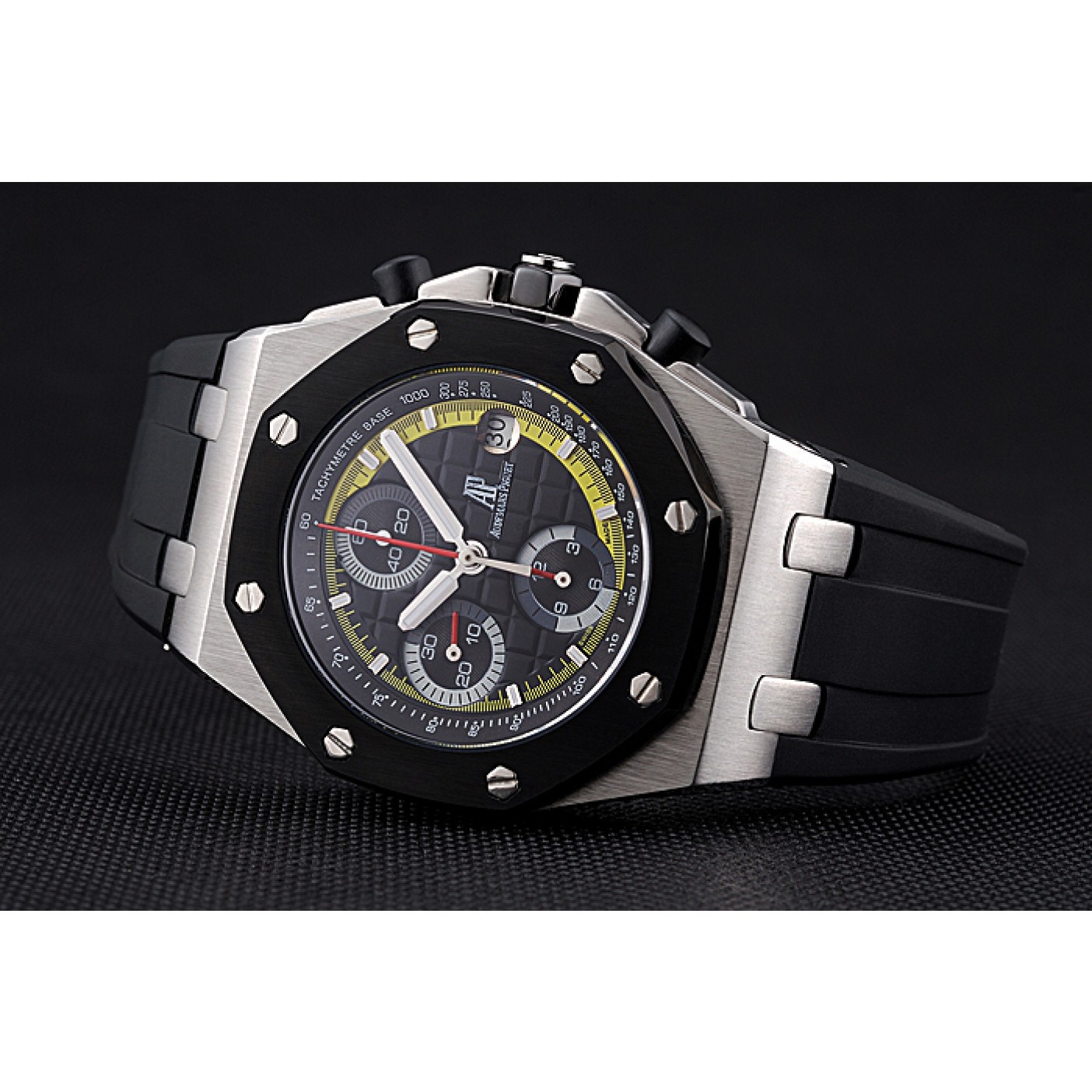 MiroTime Swiss Audemars Piguet Royal Oak Offshore Black And Yellow Dial Stainless Steel Case Black Rubber Strap 622855