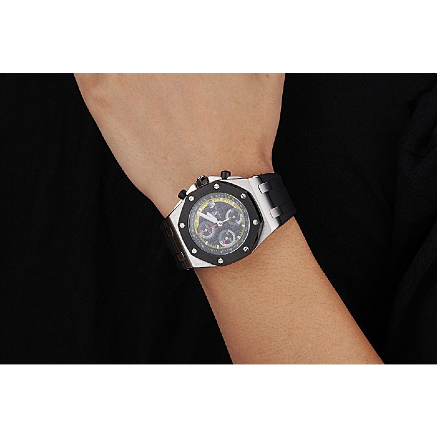 MiroTime Swiss Audemars Piguet Royal Oak Offshore Black And Yellow Dial Stainless Steel Case Black Rubber Strap 622855