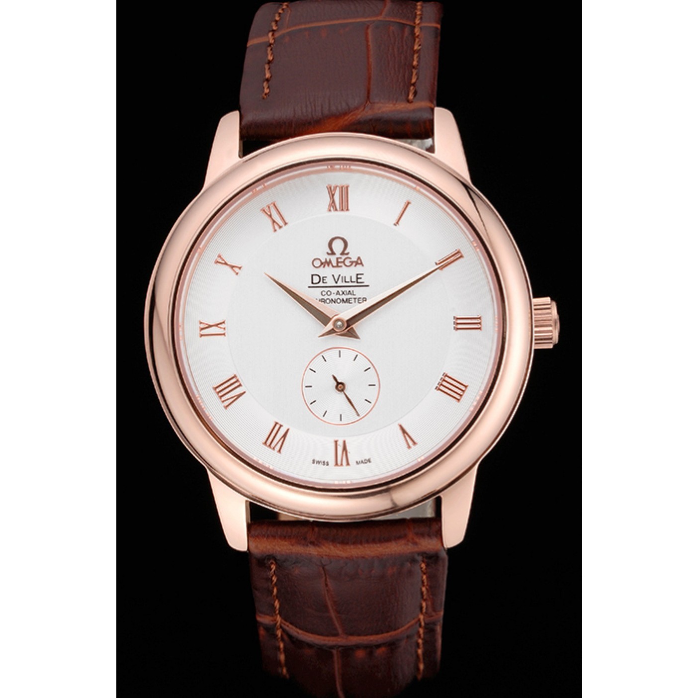 MiroTime Omega DeVille Prestige Small Seconds White Dial Gold Case Brown Leather Bracelet 622603