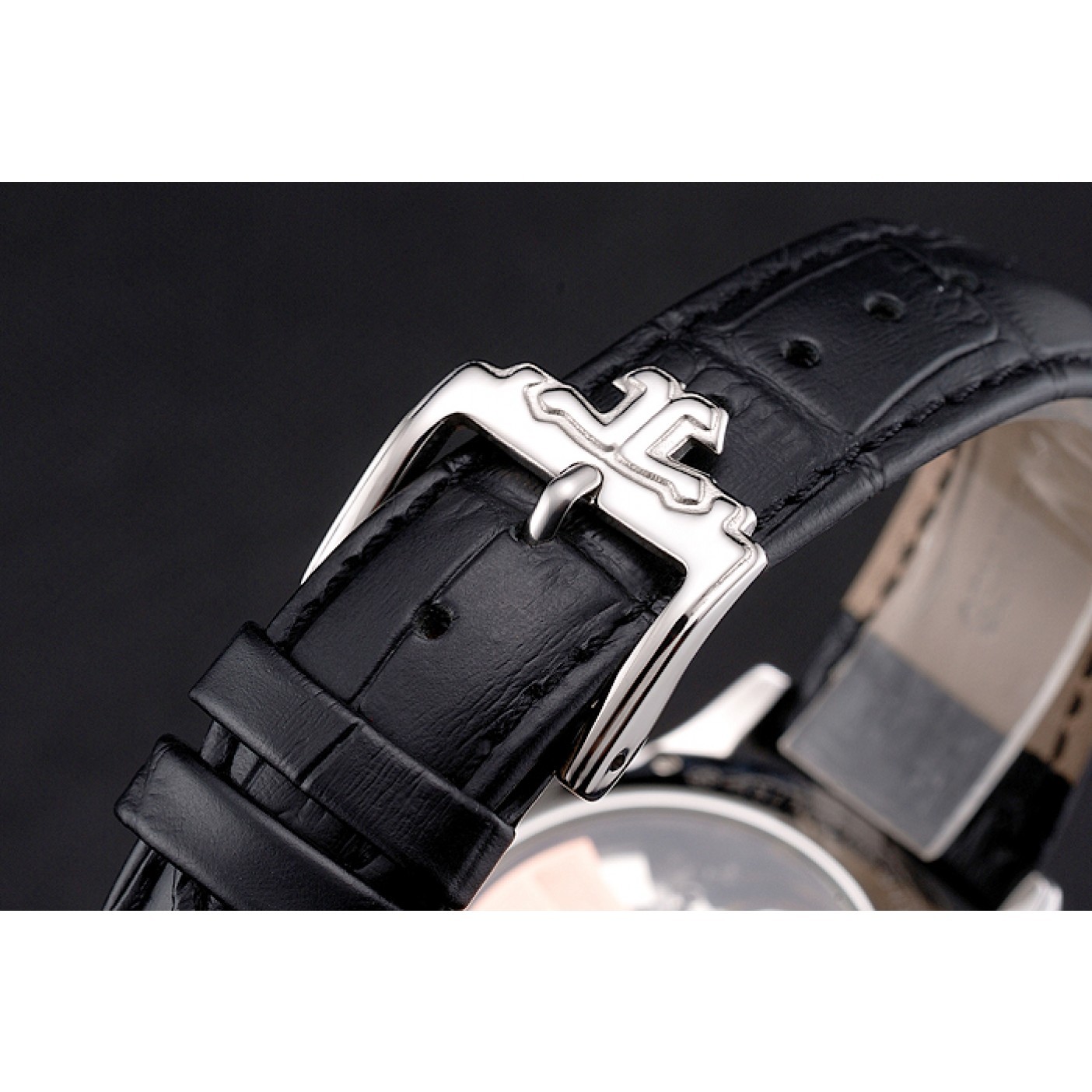 MiroTime Jaeger LeCoultre Master Moonphase Tourbillon Black Dial Stainless Steel Case Black Leather Strap