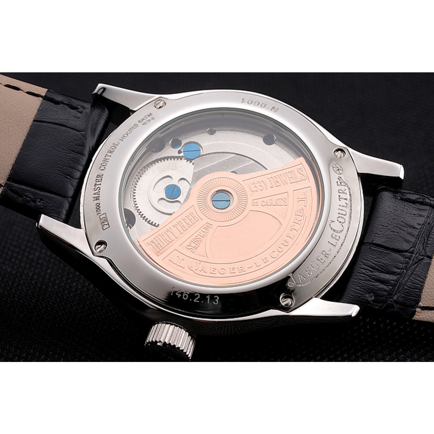 MiroTime Jaeger LeCoultre Master Moonphase Tourbillon Black Dial Stainless Steel Case Black Leather Strap