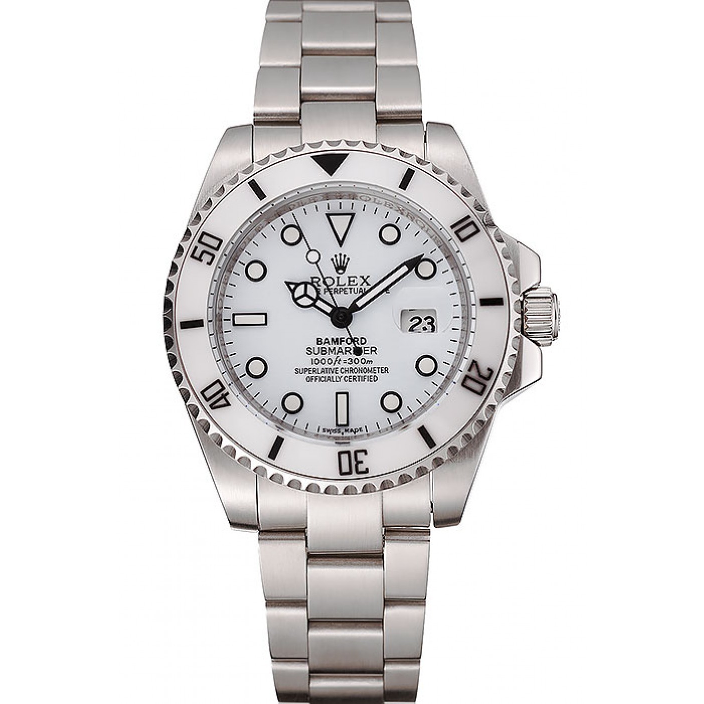 MiroTime Swiss Rolex Submariner Bamford White Dial Stainless Steel Bracelet 1453978